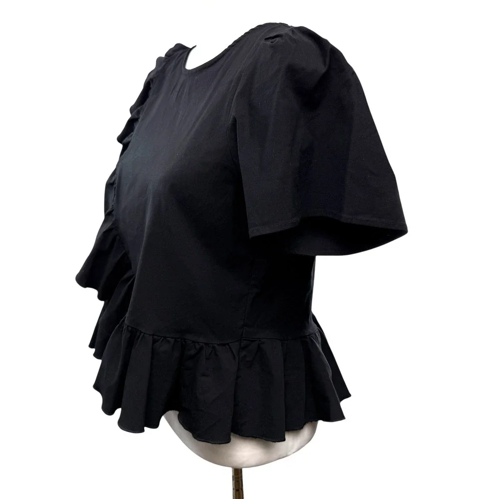 Sea New York Structured Cross Over‎ Ruffle Top Women's Size 8 Peplum Black